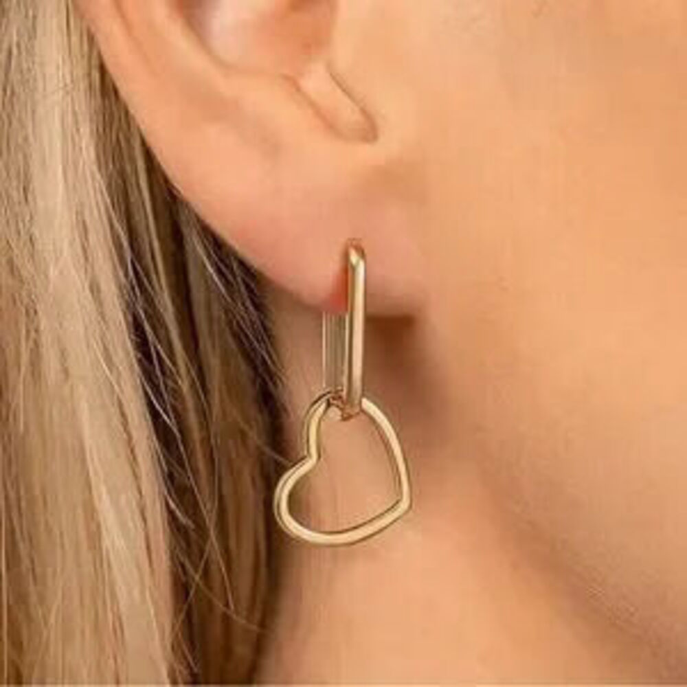 Mejuri Style Gold 925 Sterling Silver Heart Drop Earrings Y2K Gift Minimalist